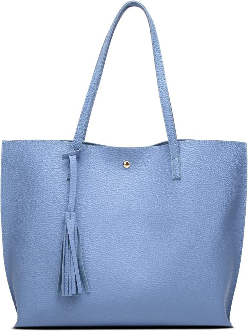 Women’s Blue Soft Faux Leather Tote Bag Tassel Large Shoulder Purse